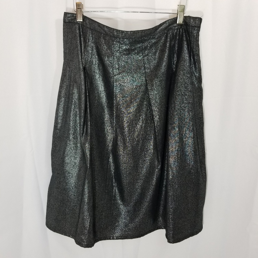 Kenar Metallic Black Silver Pleated Holiday Skirt - Picture 3 of 8